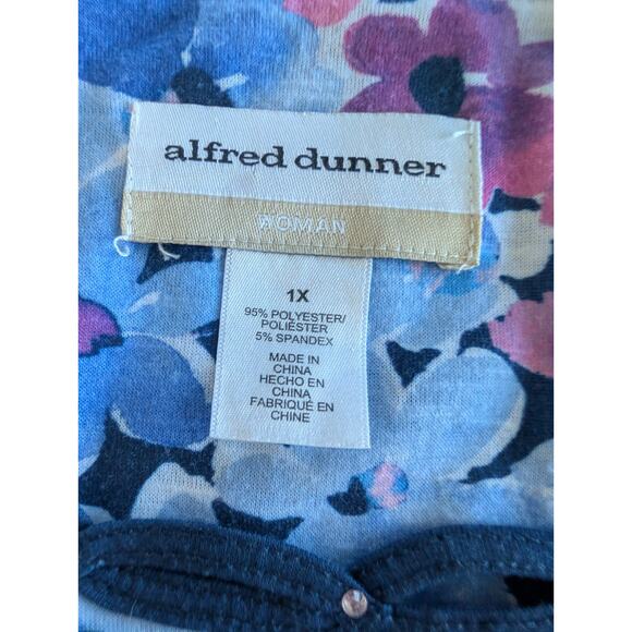 Alfred Dunner Women's Size 1x Plus Flowers Knit Blue Striped T Shirt Top EUC - Picture 2 of 13